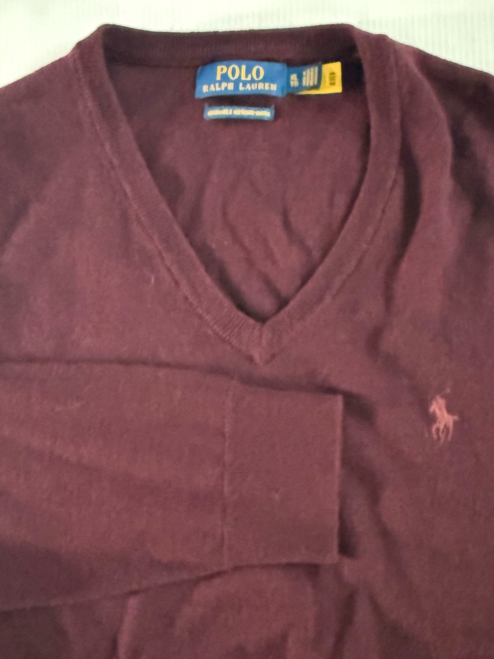 Polo Ralph Lauren Mens XL Burgundy Merino Wool V-Neck Sweater Pony Logo - Picture 2 of 7